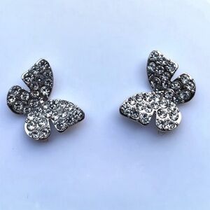 Rhinestone silver butterfly stud earrings gift girlfriend wife birthday present